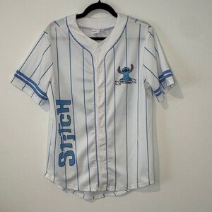 Disney Lilo & Stitch Baseball Jersey – White & Blue Pinstripe – Size Small